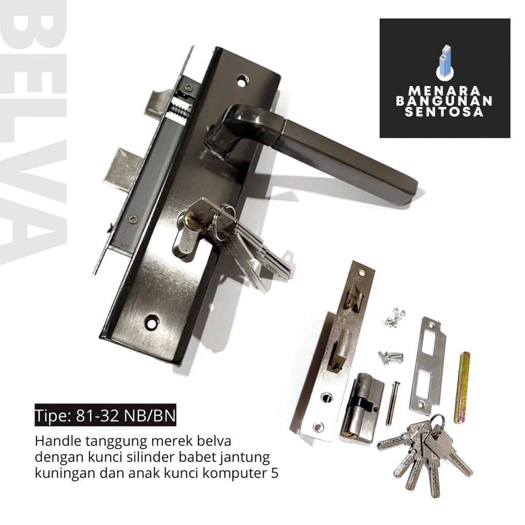 [Seri Hitam] Handle Pintu Set Tanggung Belva - Kunci Tarikan Pegangan Gagang Kotak Jagung Sedang