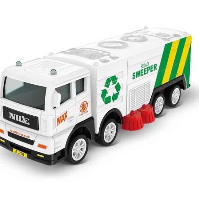 ۞ Jual murah Mobil Sampah Truk Garbage Mainan anak Friction car - Putih sweeper ○
