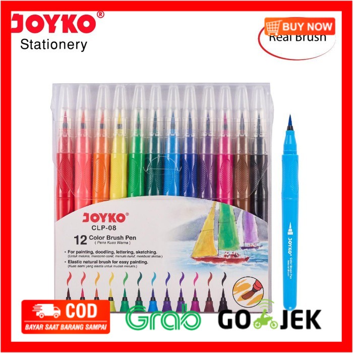 

(BISA COD) Joyko Color Brush Pen CLP-08 12 Warna CLP08 Elastic Natural Pena Kuas