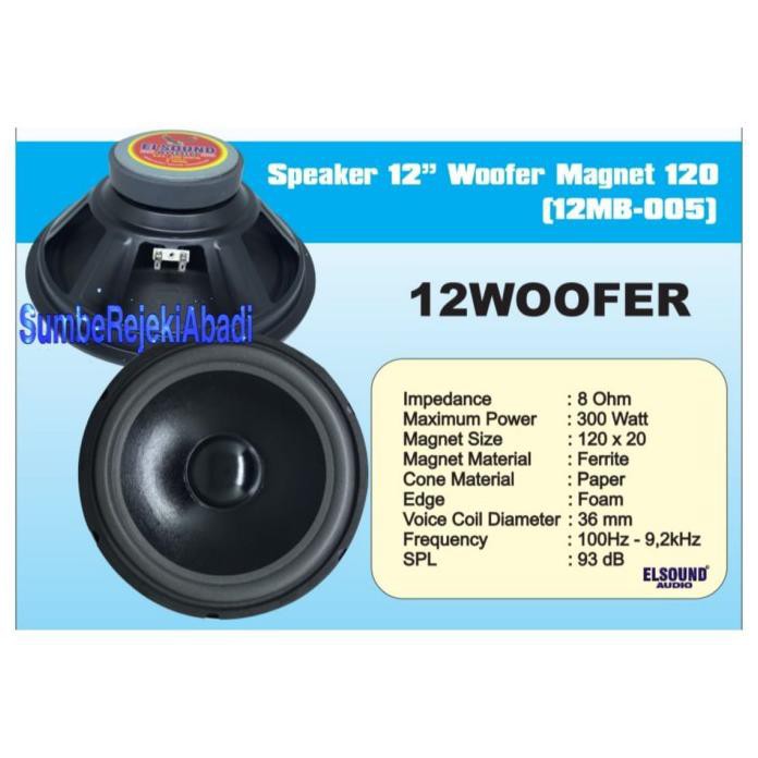 Speaker Elsound Woofer 12 Inch 12 Mb 300 Watt Hitam