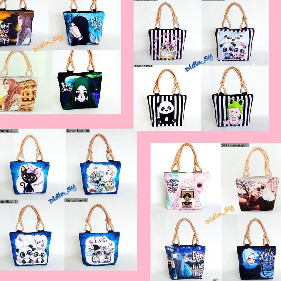 â¯Vâ COD Totebag Tali Sumbu Tote Bag Sumbu Muslimah Murah Tote Bag Printing Kartun Panda Owl Kucing L