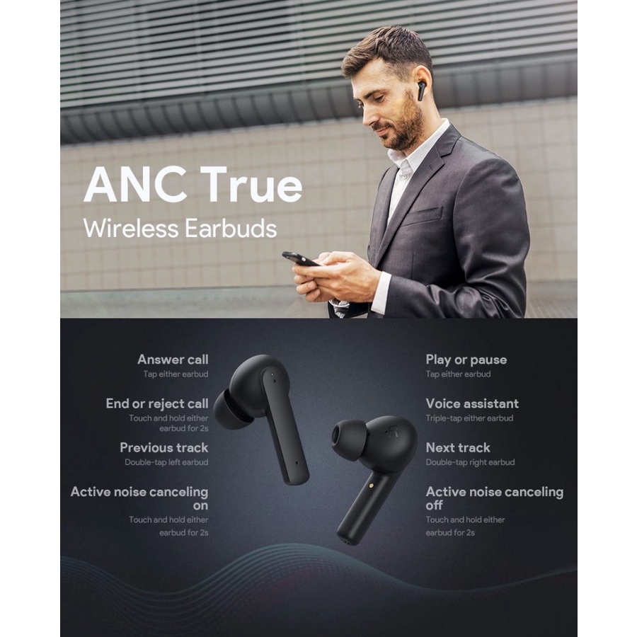 True ANC TWS Aukey EP-N5 Bluetooth Headset Built-in 4 Mic Clear Call