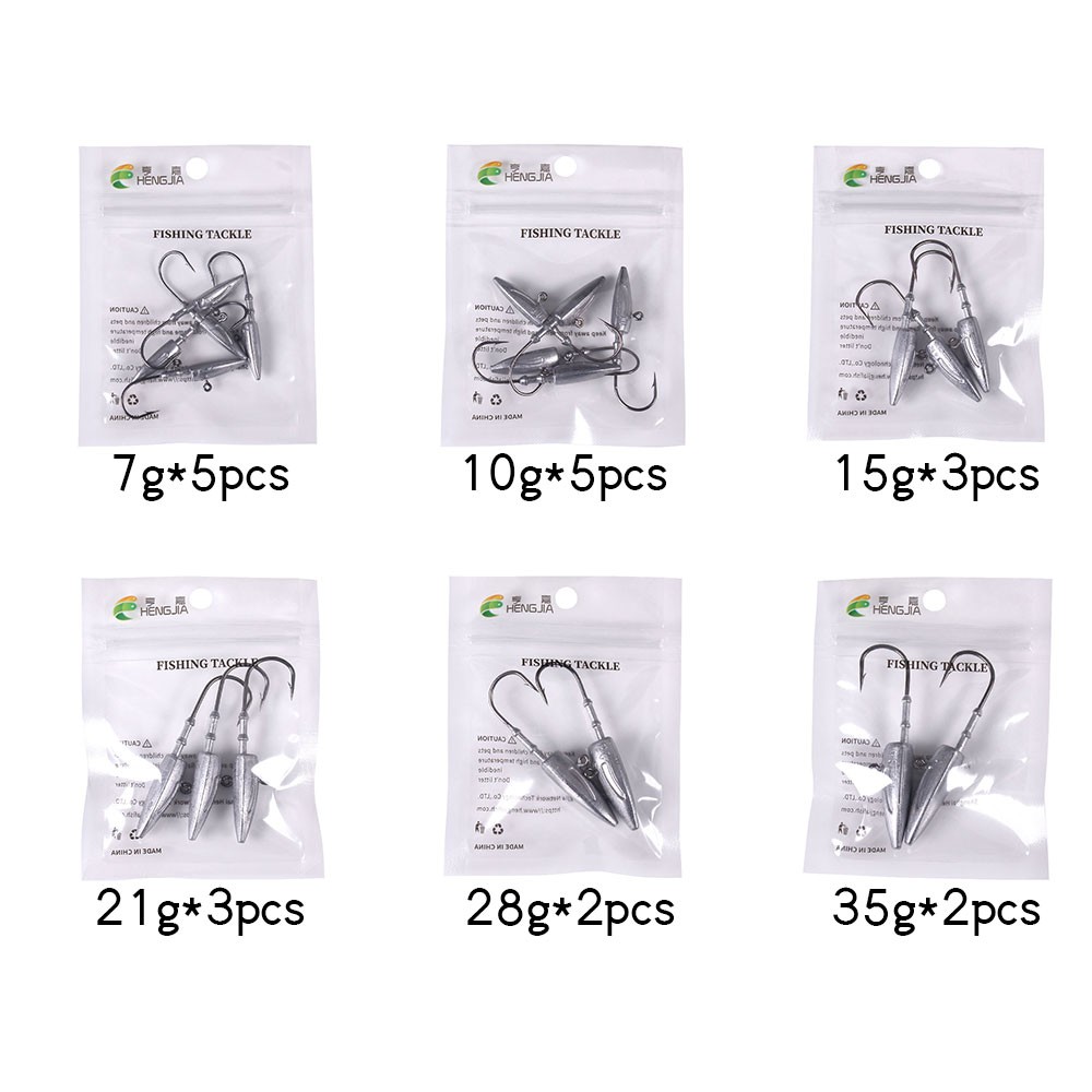 Hengjia 5PCS Lead Head Hooks 7g 10g 15g 21g 28g 35g Jig Head Silver Single Fishing Hooks Tackle