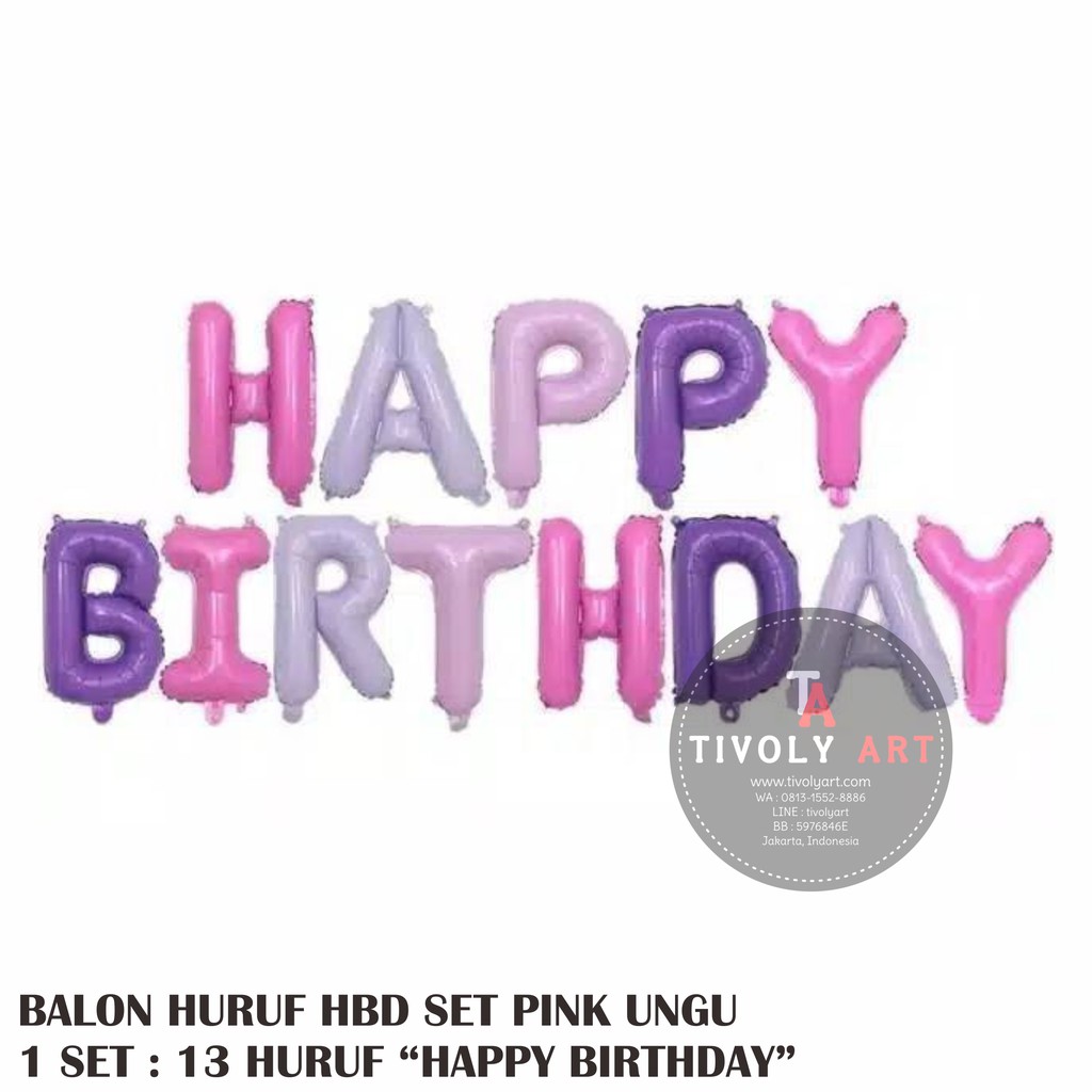 Balon Huruf HAPPY BIRTHDAY SET PINK UNGU / Balon HBD SET PINK UNGU