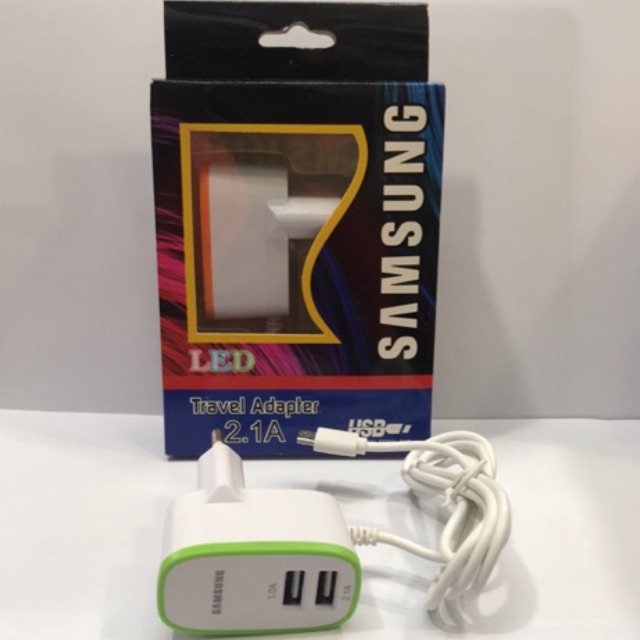 Charger sams  led 2.1A kabel micro + 2USB