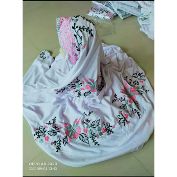 MUKENA KATUN PUTIH BORDIR, BURDIR/MUKENA BORDIR DEWASA KATUN ADEM
