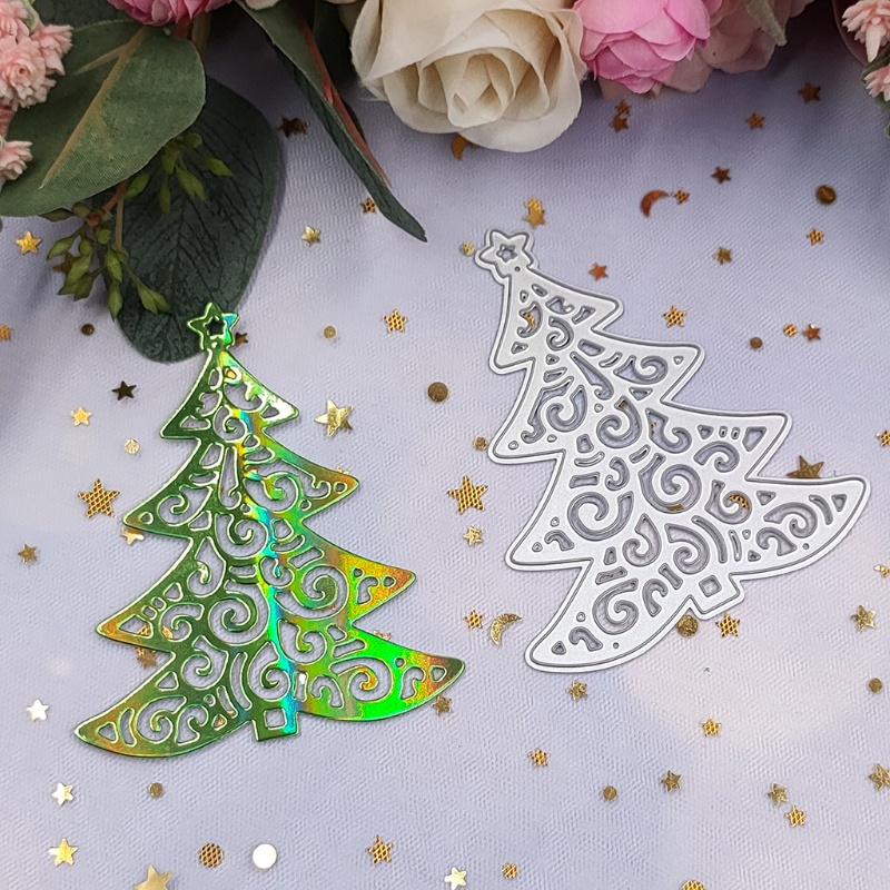 Cetakan Stensil Cutting Dies Motif Pohon Natal Bahan Metal Untuk Scrapbook Craft DIY