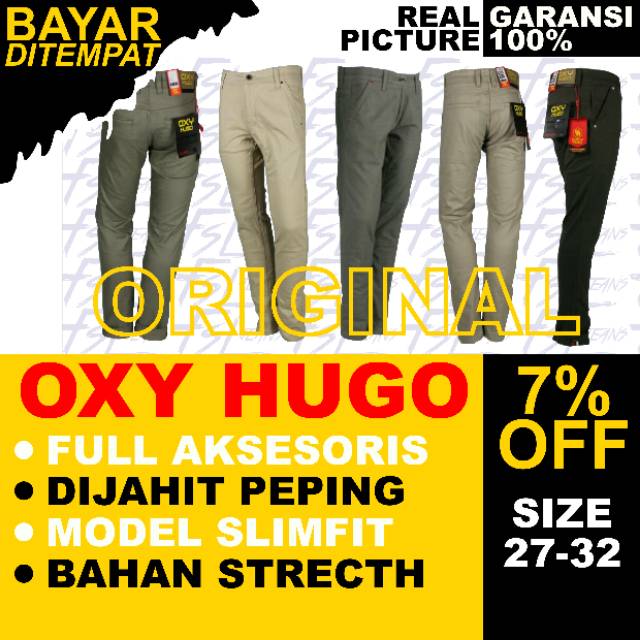  Celana  Chino Panjang  Pria Stretch Slim Fit  Katun Oxy Hugo 