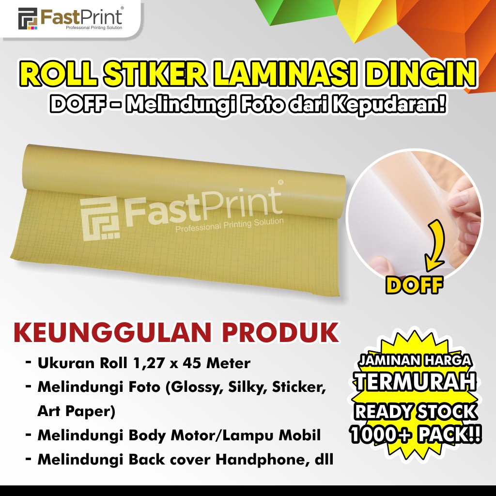 Fast Print Stiker Plastik Laminasi Dingin Roll 1.27 x 45 M 100 Micron