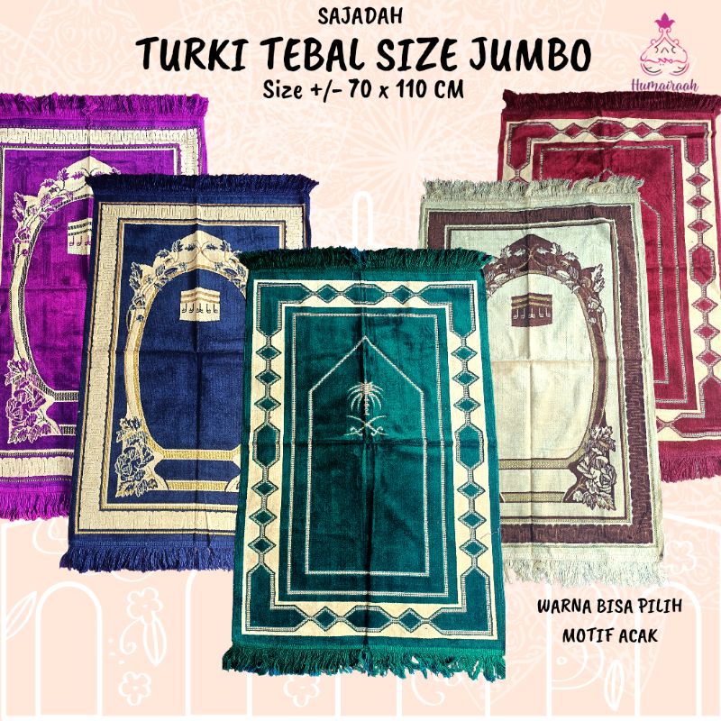 Sajadah Besar Jumbo Turki Tebal Bludru Ringan Oleh Oleh Haji Umroh ukuran dewasa 70x110cm