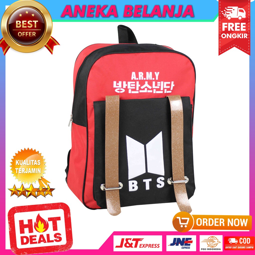 Stock Terbatas Tas Ransel Korean Style Khusus Cewek Model  BTS Merah Tas Casual Stylish Multifungsi Backpack TK SD Travelling Bahan Tebal Kuat Harga Termurah Terlaris