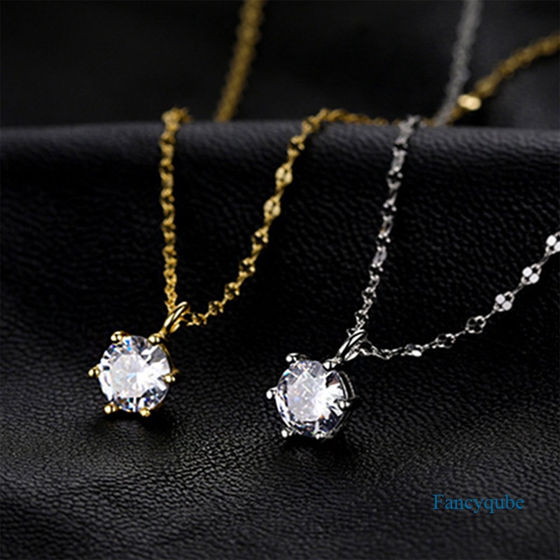 Fancyqube Kalung Rantai Dengan Liontin Berlian Tunggal Untuk Wanita