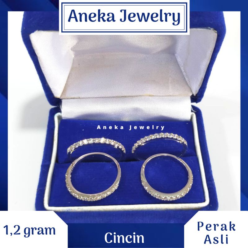 Cincin Cor Mata 1 Baris, Perak 925, Lapis Emas Putih