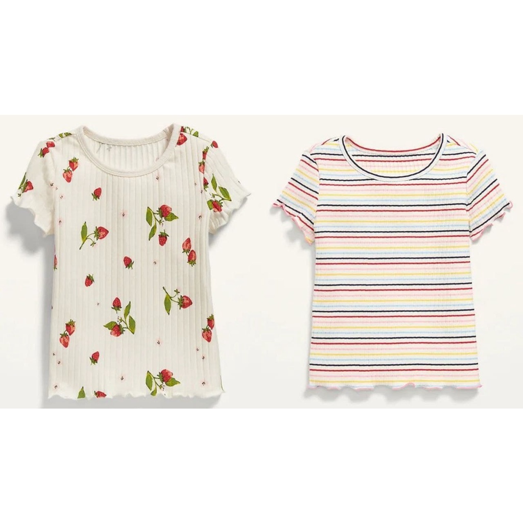 ON TODDLER GIRL Printed Rib-Knit Lettuce-Edge T-Shirt