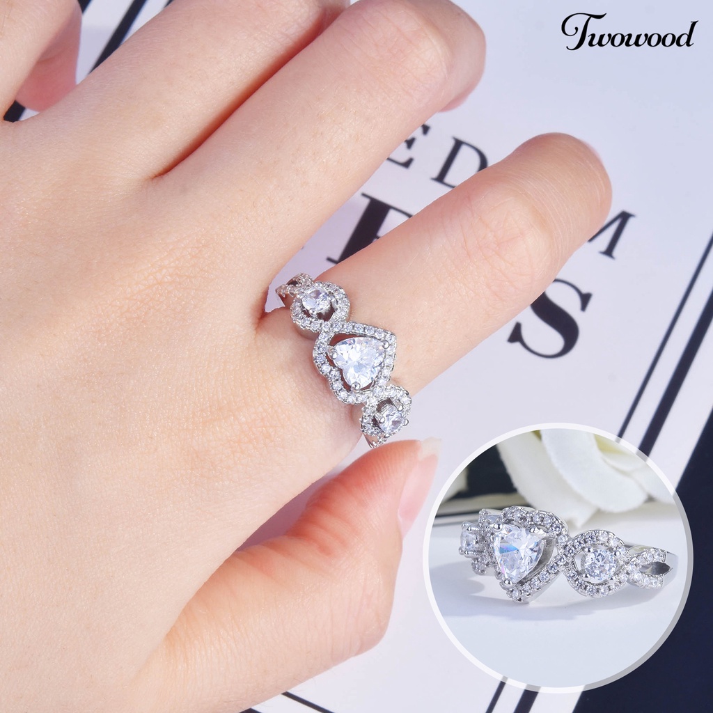 Cincin Berlian Imitasi Model Hollow Bahan Tembaga Untuk Wanita