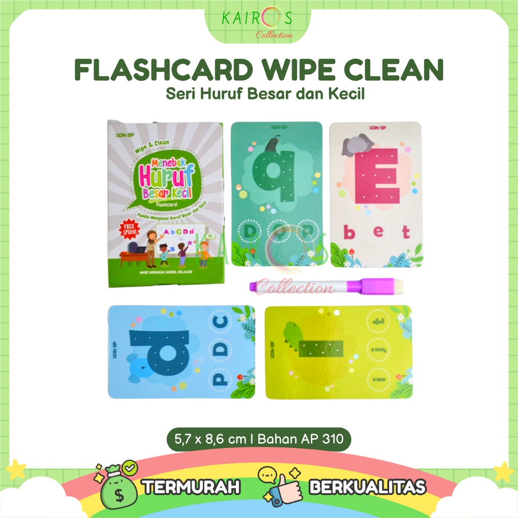 Flashcard Wipe Clean Seri Huruf Besar dan Kecil / Kartu Pintar Belajar Balita Bisa Ditulis Dihapus