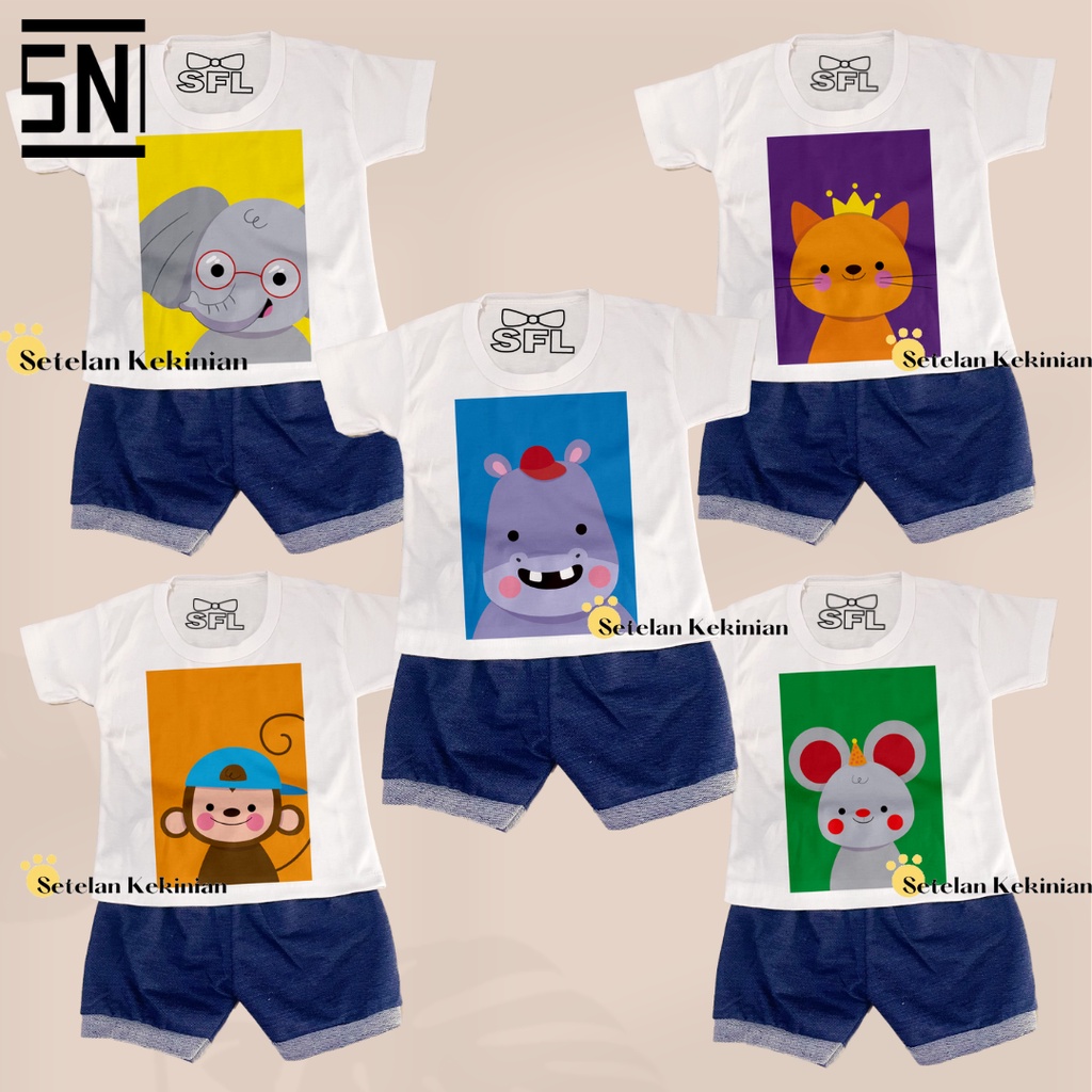 [ANIMAL COLOR] Set Anak Laki Laki Setelan Bayi Cowok 6bln_12bln Print Set Baby Boy Lucu Murah