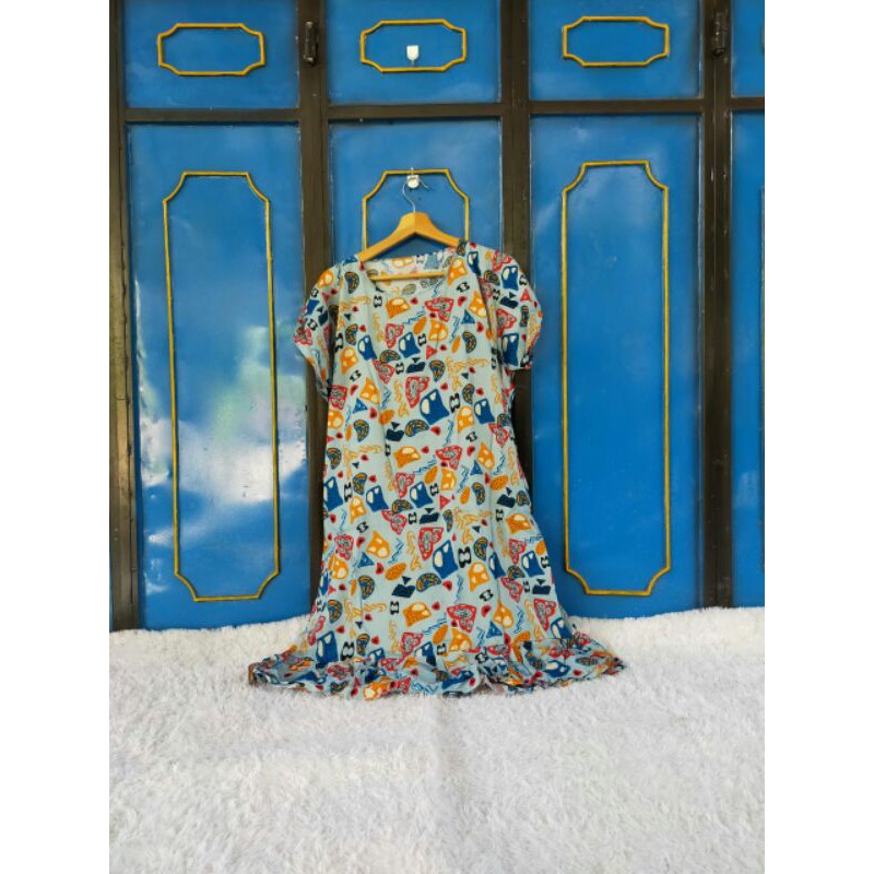 Daster Ruffle Motif/ Daster Viral Kekinian/ Daster Tasik/ Daster Katun Rayon/ Tunik Katun Remaja