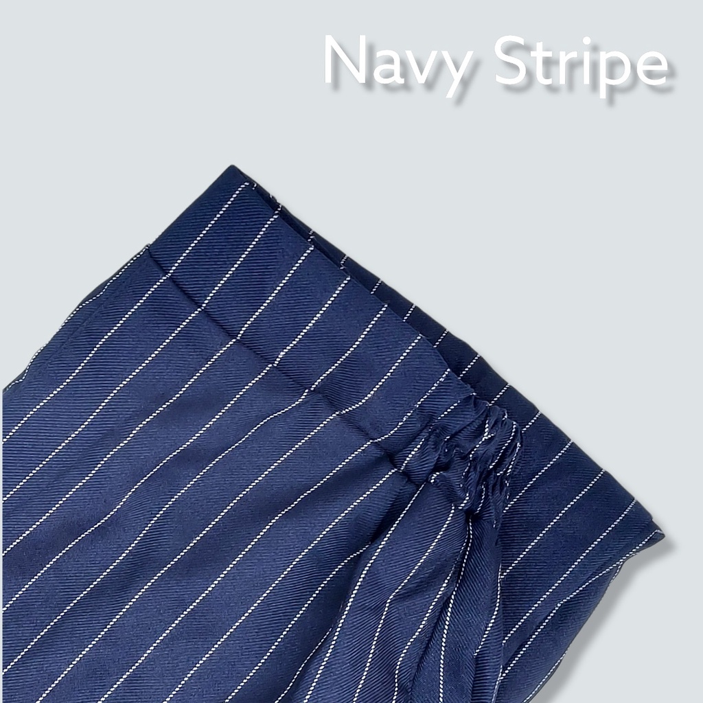 [CYC | COD] REALPICT | Bawahan Tartan Pants List Navy | Micro Wool Celana Garis-garis Baggy Wanita Trendy Murah