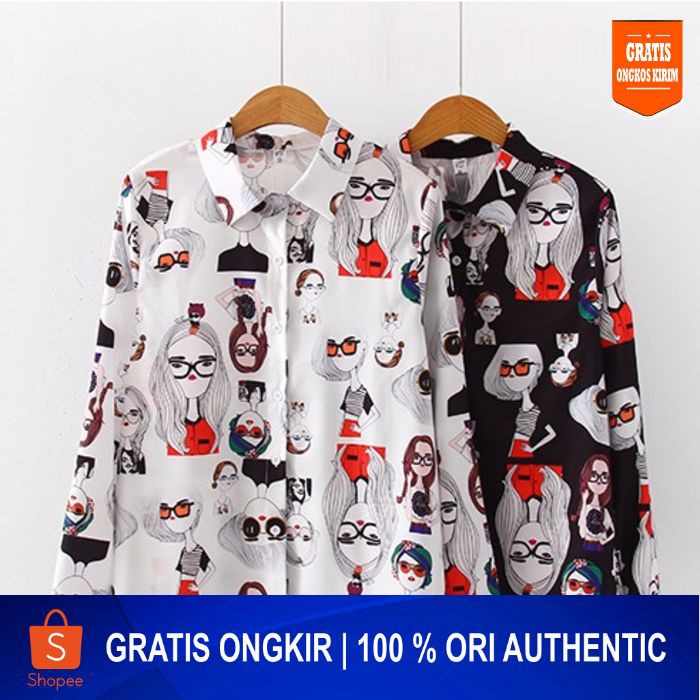 GROSIR SIFON KARTUN GADIS LENGAN PANJANG KEMEJA KASUAL