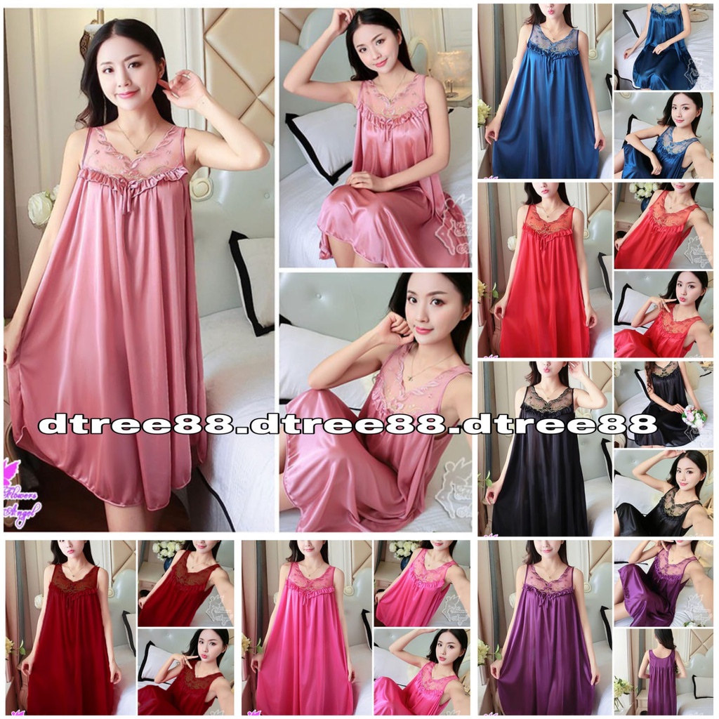 Dtree . Dress lingerie renda bunga baju tidur sexy satin fit xxl