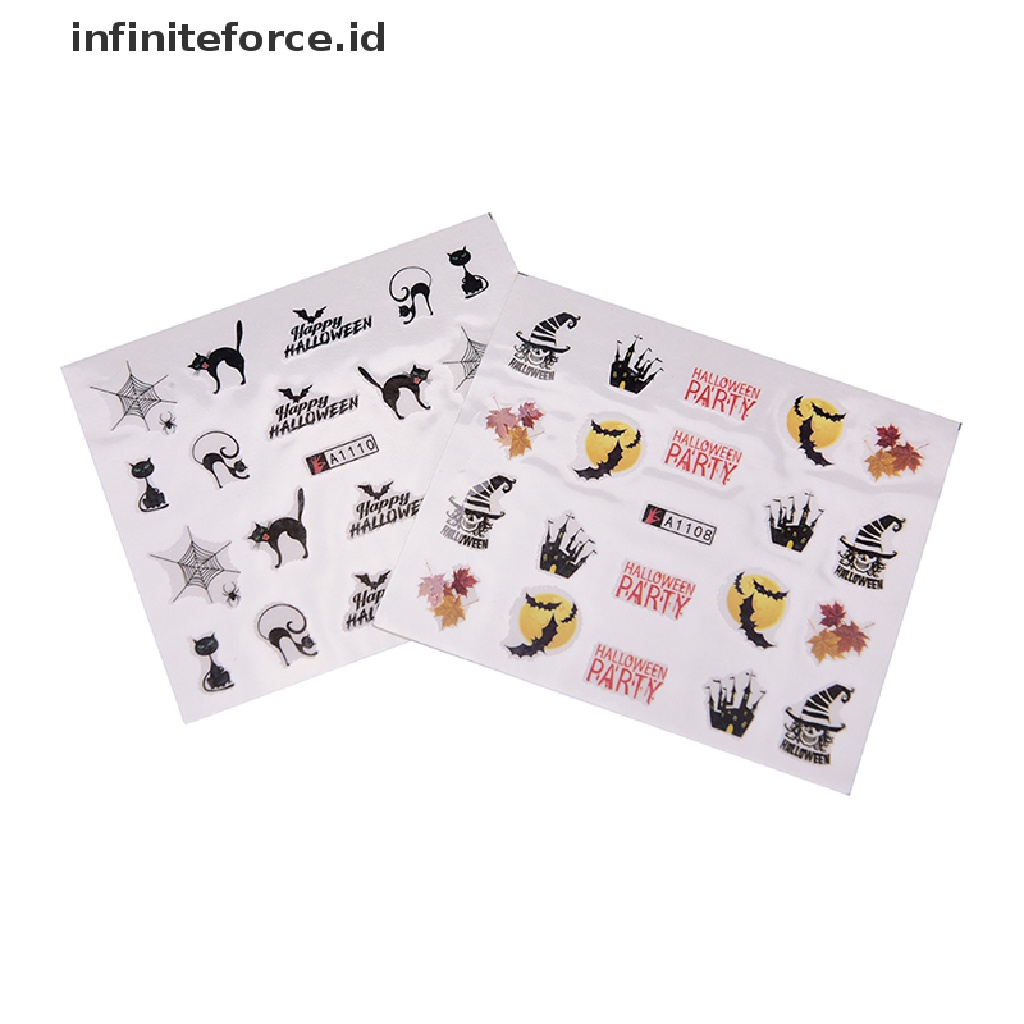 48x Stiker Kuku Desain Tengkorak Halloween Untuk Dekorasi Manicure