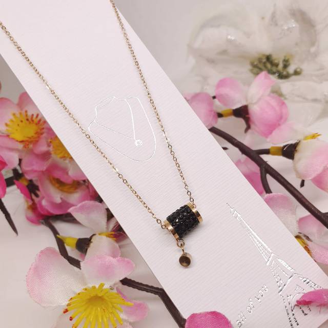 Kalung titanium asli permata zircon uk45cm KT-19