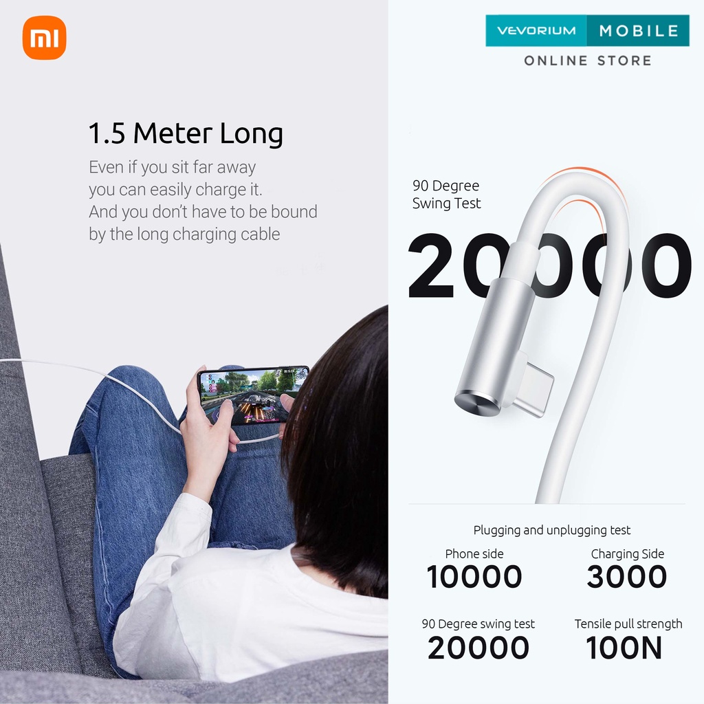 Xiaomi 6A 33W/67W/120W L-Shaped USB Type C 150cm 1.5m Cable Turbo Hyper Charge Kabel Data Original Ori Fast Charging 90 Derajat Belok