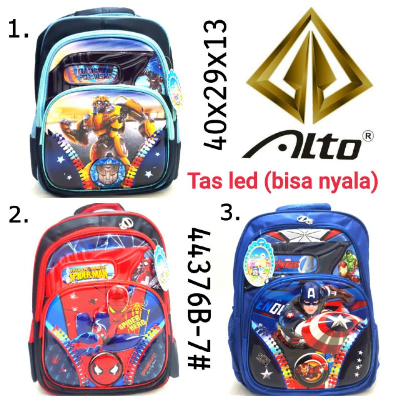 TAS RANSEL ANAK COWOK  TK TERBARU LED LAMPU SIZE BESAR MUAT BANYAK ALTO 44076B-7 # Transformer