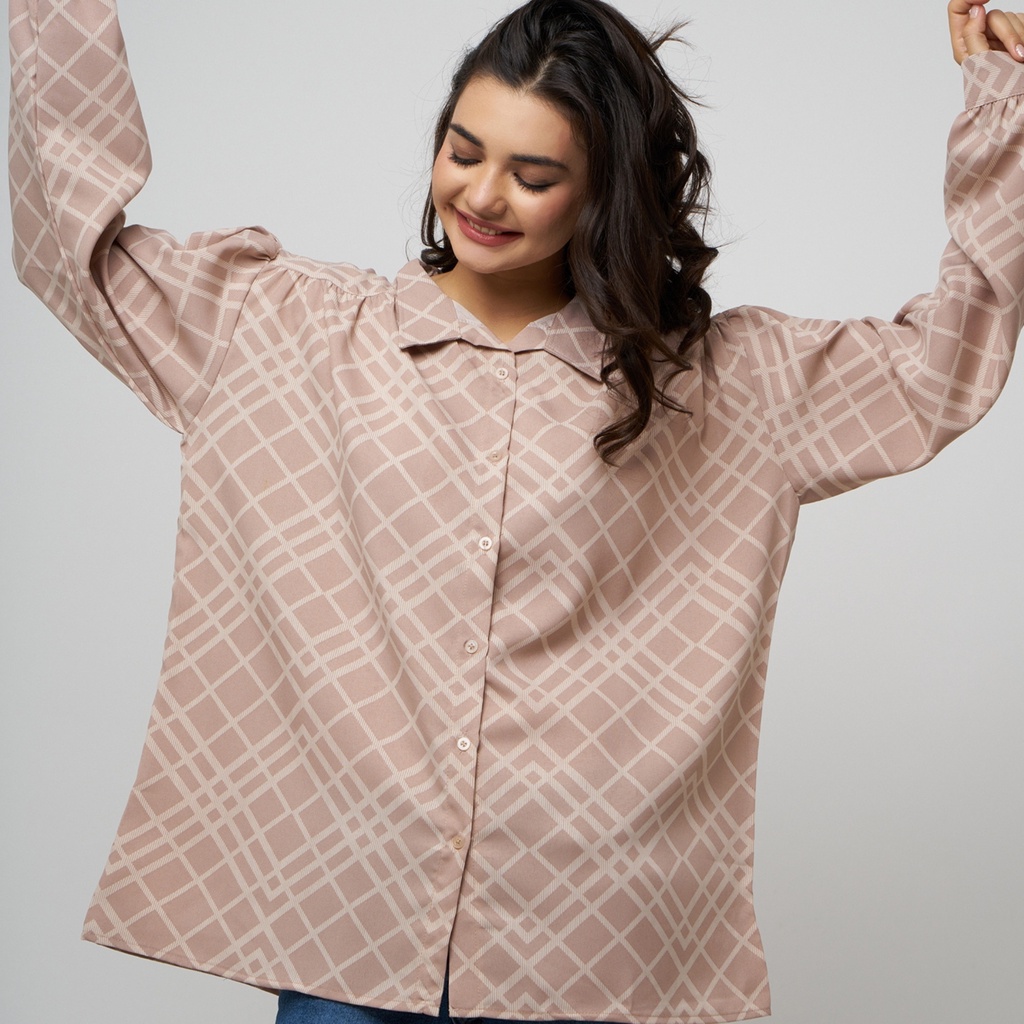 Kemeja Oversize Wanita Lengan Puff