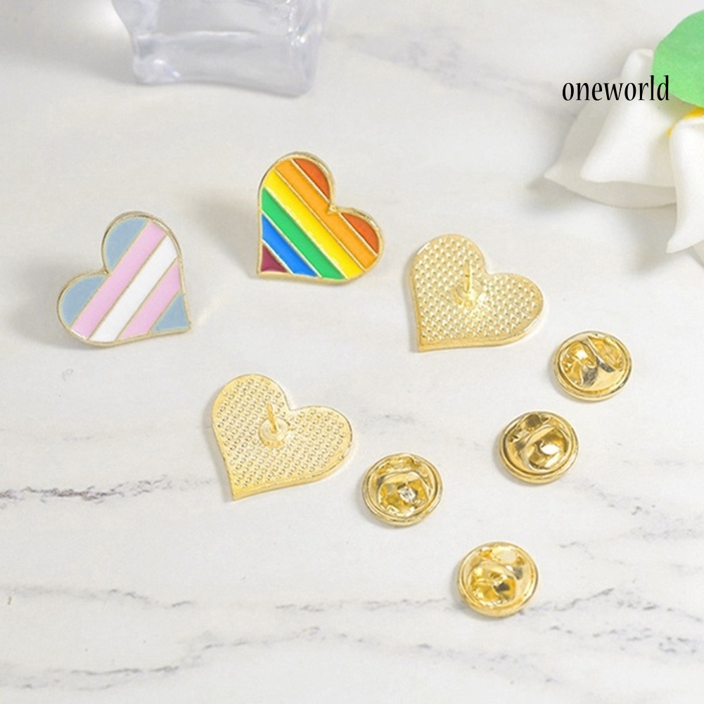 OW@ Cute Rainbow Heart Enamel Brooch Pin Gay Pride Metal Badge Hat Collar Jewelry