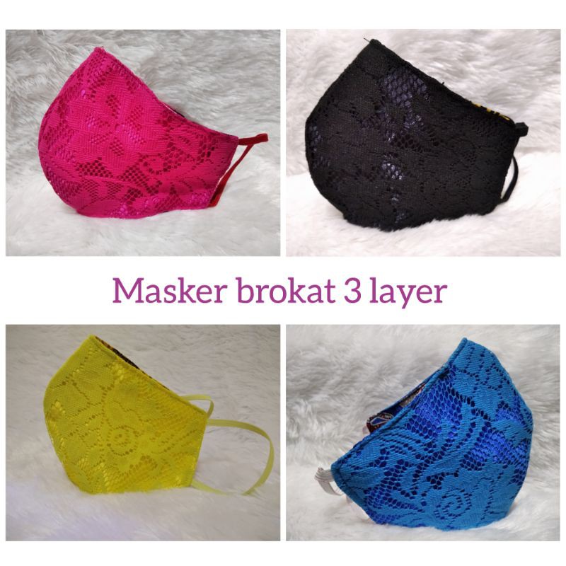 Masker brokat 3layer home made kain brokat, kain satin dan kain batik