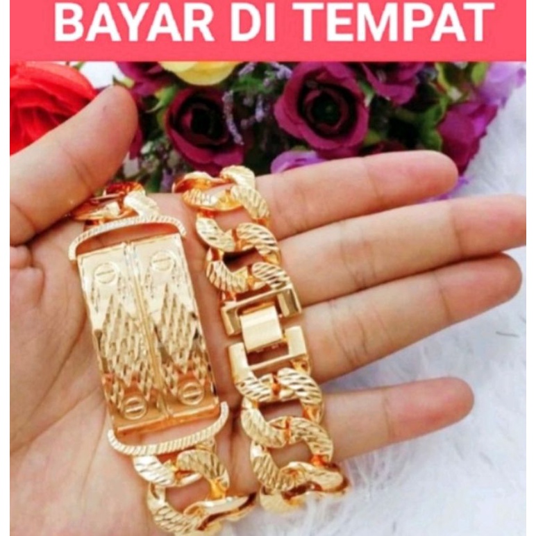 TERBARU,,,,, GELANG TANGAN TITANIUM WANITA JUMBO MOTIF PILIHAN ANTI KARAT LAPIS EMAS MEWAH ELEGAN