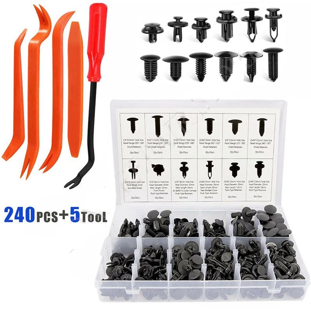 Baut Rivet Mobil Universal Snap Joint Clips 240 PCS Dengan 5 PCS Pengungkit - HE01