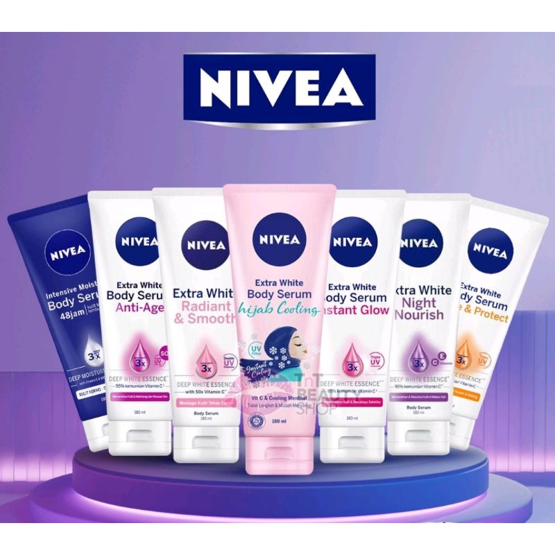 NIVEA INSTANT GLOW EXTRA WHITE CARE AND PROTECT TRIPLE UV ANTI AGE NIGHT NOURISH RADIANT SMOOTH INTENSIVE MOISTURE HIJAB COOLING BODY SERUM LOTION 180ML