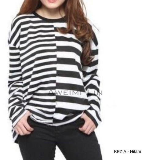 ۝ BAJU KAOS JUMBO WANITA LENGAN PANJANG KEZIA TOP GARIS-GARIS ✲