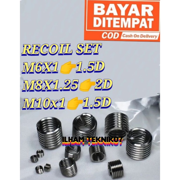 RECOIL.HELICOIL.VERBOS SET M6X1-1.5D M8X1.25-2D M10X1-15D ALAT PENGGANTI DRAT RUSAK SET BAUT 10 12 1