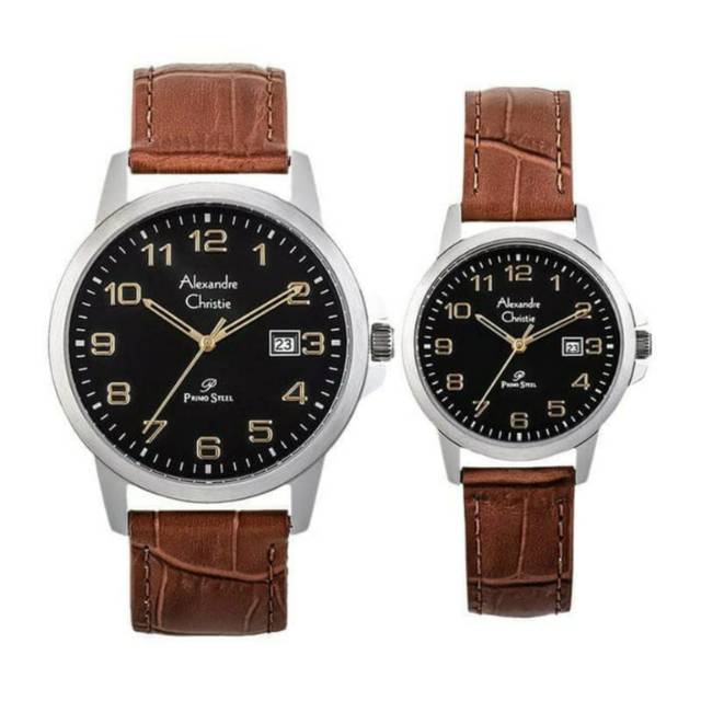 Jam Tangan Pria Wanita Couple Alexandre Christie AC 1008 Silver Black Brown Original 42-32mm kpydt