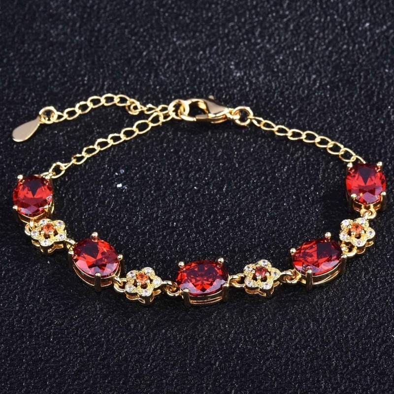 Luxury 18K Gold Flower Shape Red Moissanite Bracelet