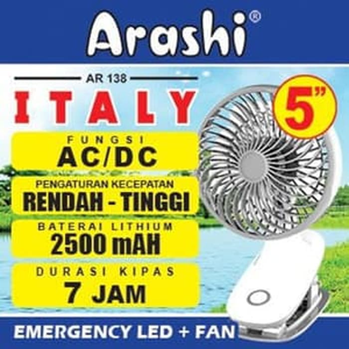 Kipas Angin Jepit USB Charging / Kipas Angin Arashi Italy Rechargable Clip Fan