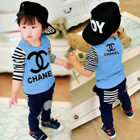 isj St chanel Kids kaos celana setelan pakaian anak lakilaki