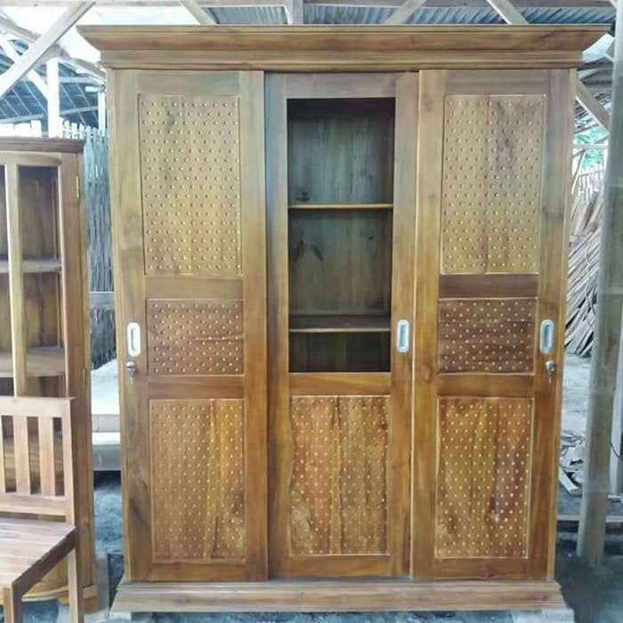 lemari pakaian minimalis sliding jati, mebel jepara