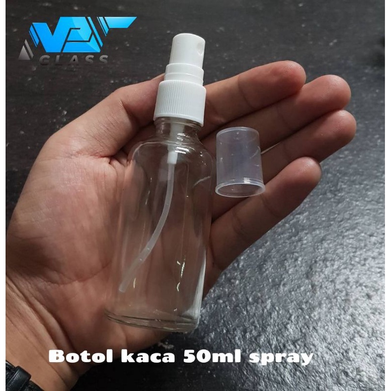 botol spray 50ml kaca / botol kaca 50ml bening spray putih