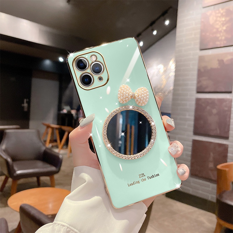 Casing Soft Case Silikon Aksen Pita + Cermin Untuk Redmi Note 11 Pro / 11s / 10 / 9A / 9T / 10S / 9 / 9s / 8 / 7