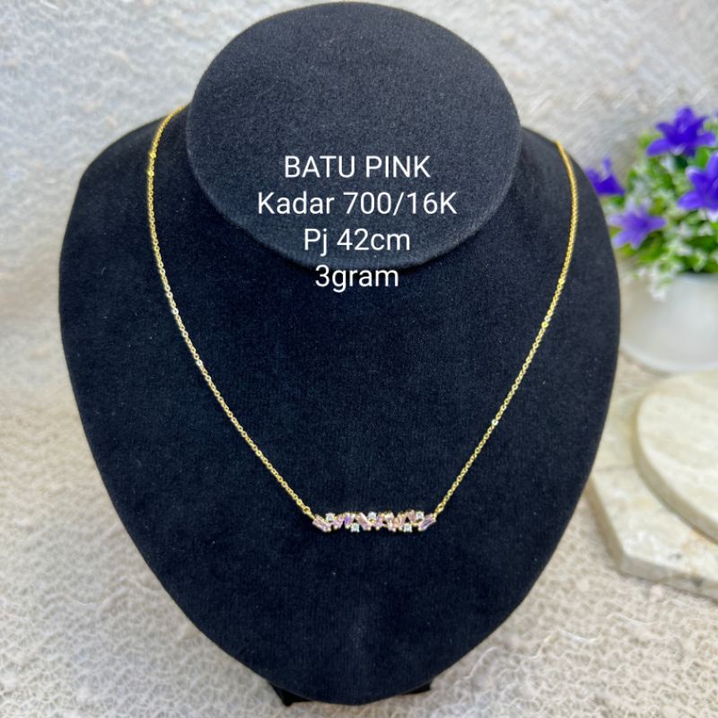KALUNG ZIGZAG BY AYUGOLD EMAS ASLI KADAR 700/16K BATU PINK KALUNG LIONTIN SET EMAS ASLI