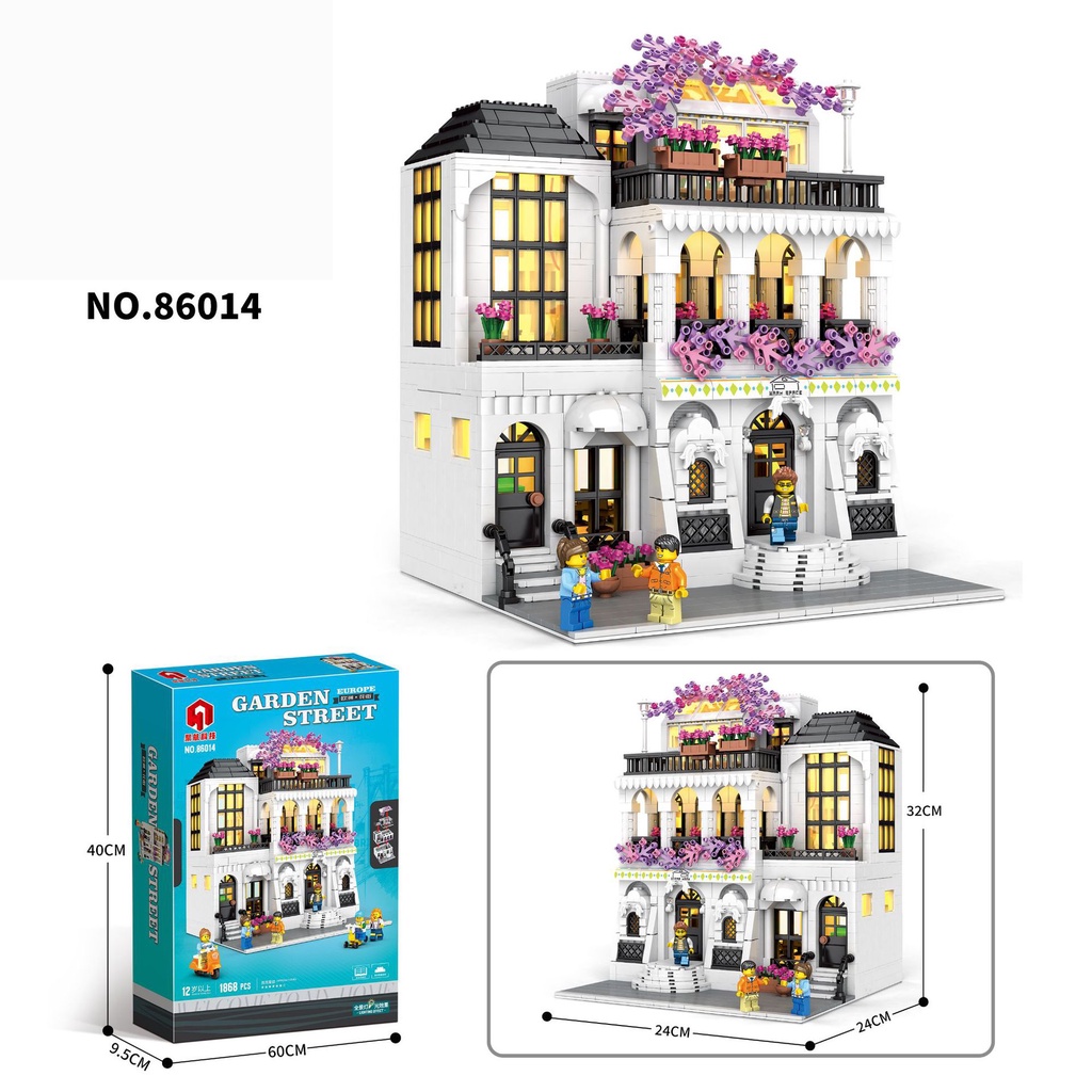 Creative Street View Series Flower Street with Light Blok Bangunan Mainan Model Bangunan