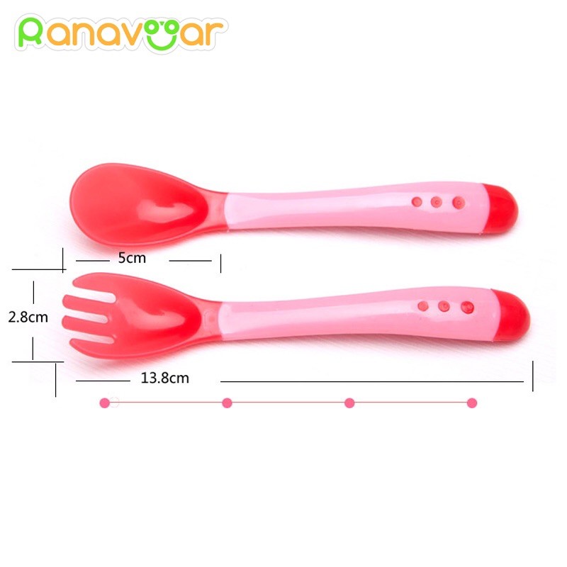 Sendok garpu silikon Bayi sensor Indikator Panas Mpasi perlengkapan makan bayi Baby Spoon Fork