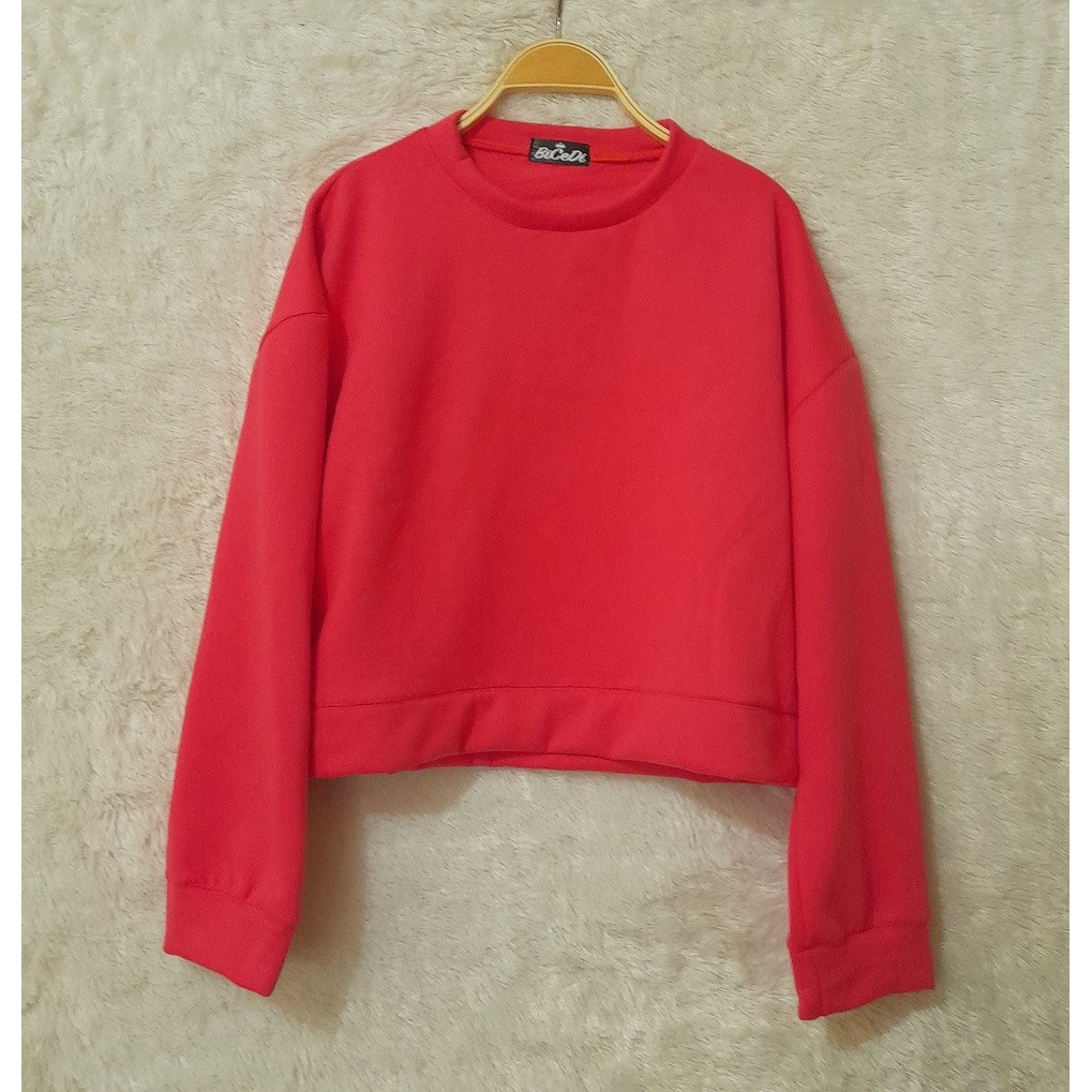 Oversized Sweater Crop Bicedi Sweater Crop Oversized Pink Tua Fleece Cotton Premium