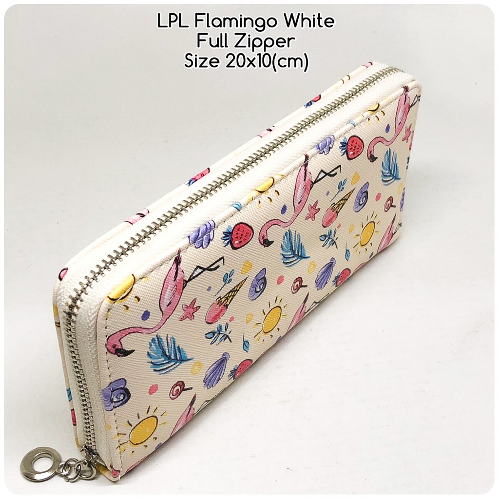 dompet wanita lopolo full zipper flamingo white dompet panjang