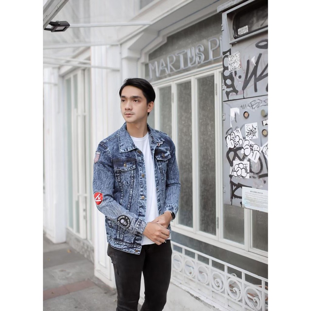 NEW ARRIVALS Jaket jeans patch pria / brush black sanwash jeans jaket jeans premium denim